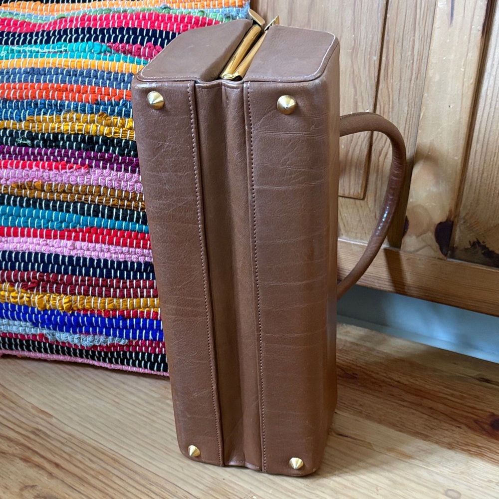 Tano Vintage Tan Leather Satchel with Gold Accents - Picture 5 of 5